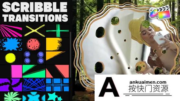 [FCPX转场]FCPX转场-手绘卡通过渡模板Scribble Transitions 支持m1