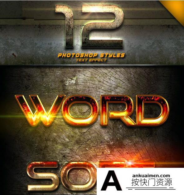[金属样式][插件发布]PS样式-PS发光金属文本图层样式第3卷 12 Photoshop Text Effect Vol 3