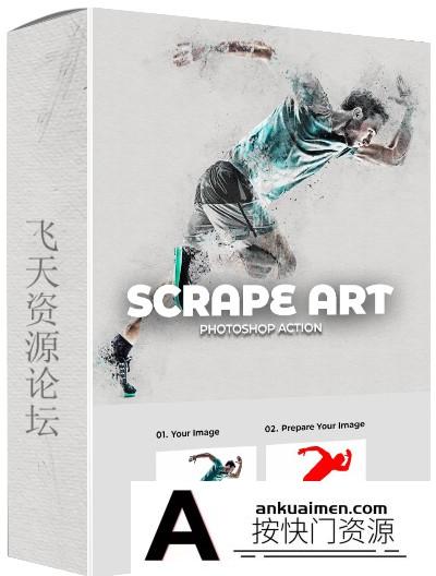 [PS动作下载]擦涂艺术特效PS动作 Scrape Art Photoshop Action