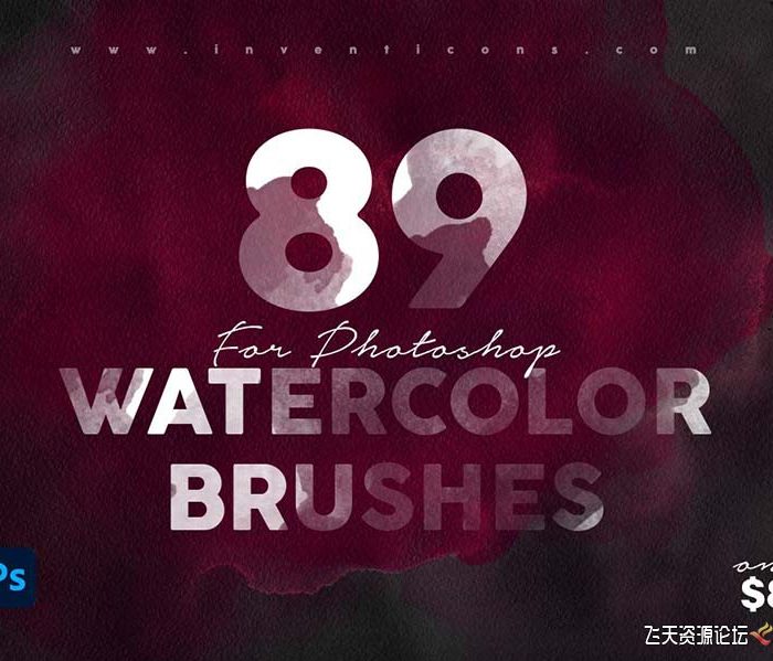 [水墨水彩笔刷][插件发布]89个数字水彩画Photoshop笔刷打包用于产品广告海报T恤设计