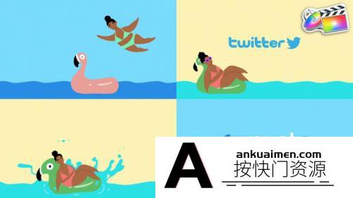 [FCPX发生器]FCPX插件-卡通假期社交媒体标志动画模板Vacation Logo 支持m1