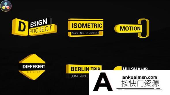 [DaVinci Resolve模板][教程发布]独特的等距文字标题达芬奇模板 Unique Isometric Titles