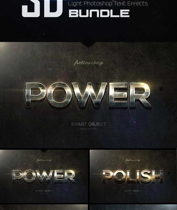 [金属样式][插件发布]3D金属文本效果PS样式捆绑包(1-5) New 3D Extra Light Text Effects Bundle