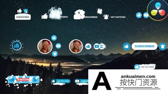 [DaVinci Resolve模板][教程发布]社交媒体冬季主题订阅者达芬奇模板 Social Media Snow Subscribers