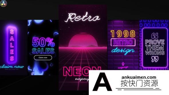 [DaVinci Resolve模板][教程发布]霓虹灯社交媒体Instagram标题字幕视频展示达芬奇模板 Neon Instagram Stories