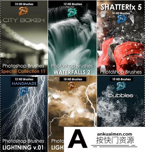 [笔刷打包下载][插件发布]485种闪电水花飞溅等Photoshop笔刷合集系列 – Vol.1