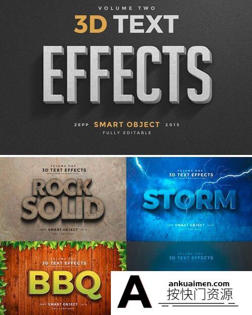 [3D样式][插件发布]各种3D字体效果PS样式第2卷 3D Text Effects Vol.2