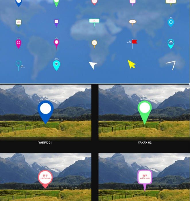 [FCPX发生器]FCPX中文插件 POINTER 地图地点位置标识标题图标动画效果22个