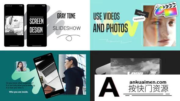 [FCPX发生器]FCPX插件-10组灰色调小清新幻灯片模板 Gray Tone Scenes 支持m1