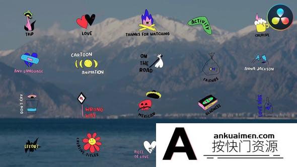 [DaVinci Resolve模板][教程发布]达芬奇卡通标题模板Cartoon Acid Titles for DaVinci Resolve