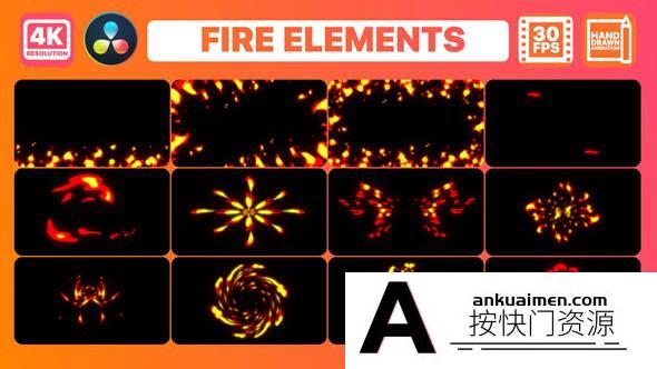 [DaVinci Resolve模板][教程发布]火元素手绘动画和背景达芬奇模板 Fire Elements And Backgrounds