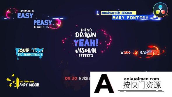 [DaVinci Resolve模板][教程发布]达芬奇下三分之一卡通文字标题模板 Cartoon Titles & Lower thirds