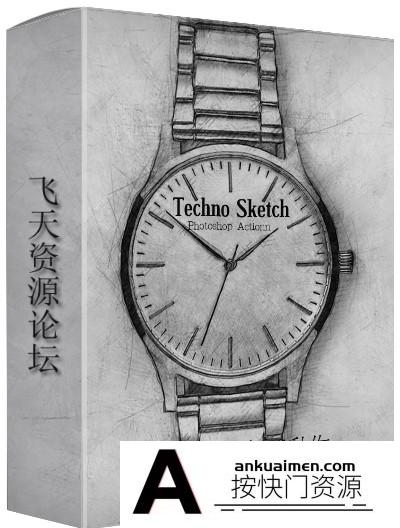 [PS动作下载]逼真素描PS动作Techno Sketch Photoshop Action(附教程)