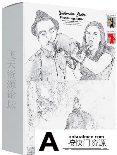 [PS动作下载]水彩素描写实铅笔画PS动作 Watercolor Sketch Photoshop Action