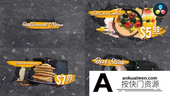 [DaVinci Resolve模板][教程发布]达芬奇餐厅菜单价格展示动画模板 Black Restaurant Menu