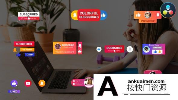 [DaVinci Resolve模板][教程发布]自媒体多彩订阅包达芬奇模板 Colorful Subscribes Pack | DaVinci Resolve