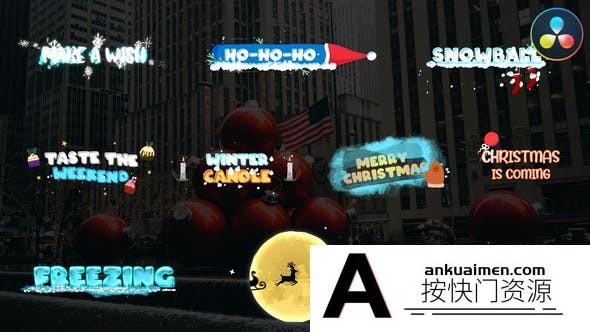 [DaVinci Resolve模板][教程发布]圣诞节标题包文字动画展示达芬奇模板 Christmas Titles Pack