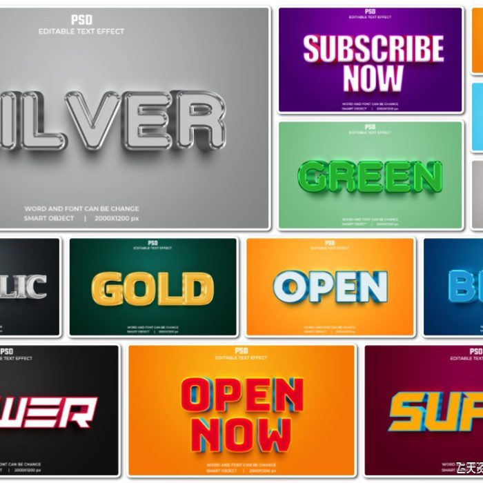 [3D样式][插件发布]Psd 3D文字效果PS样式集 vol 18 Psd text effect set vol 18