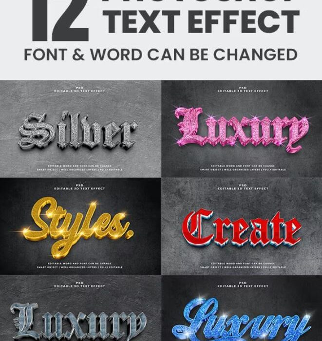 [3D样式][插件发布]12 款金色奢华可编辑 3D 文本效果风格PS样式包(PSD格式)