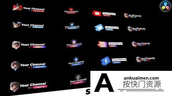 [DaVinci Resolve模板][教程发布]社交媒体下三分之一文字标题达芬奇模板 Social Media Lower Thirds