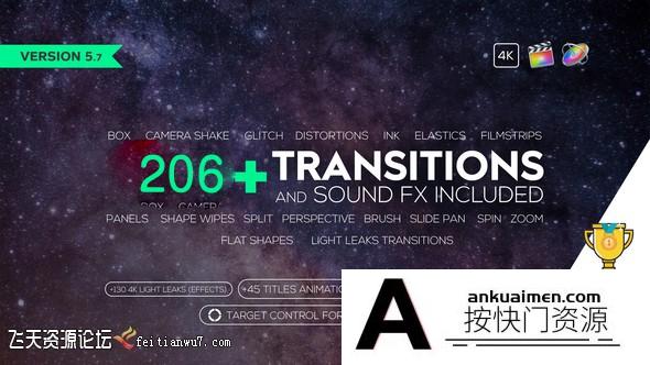[FCPX发生器]206个FCPX转场插件+20调色预设+30炫光4K视频+30转场音效