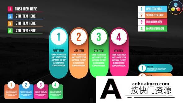 [DaVinci Resolve模板][教程发布]信息图表列表包达芬奇模板  Infographic Lists Pack