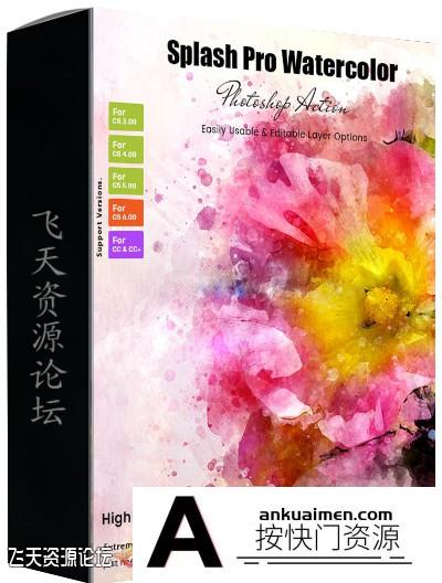 [PS动作下载]飞溅专业水彩PS动作 Splash Pro Watercolor Action