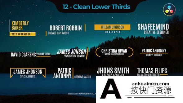 [DaVinci Resolve模板][教程发布]现代简洁标题字幕条动画达芬奇模板 Lower Thirds for DaVinci Resolve