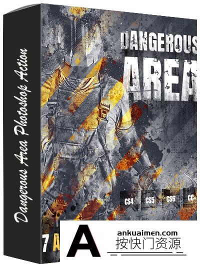[PS动作下载][插件发布]涂鸦警示效果PS动作 Dangerous Area Photoshop Action(附视频教程)