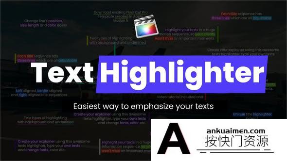 [FCPX标题字幕]高亮突出显示文字标题动画FCPX插件 Highlight Texts – Explainer