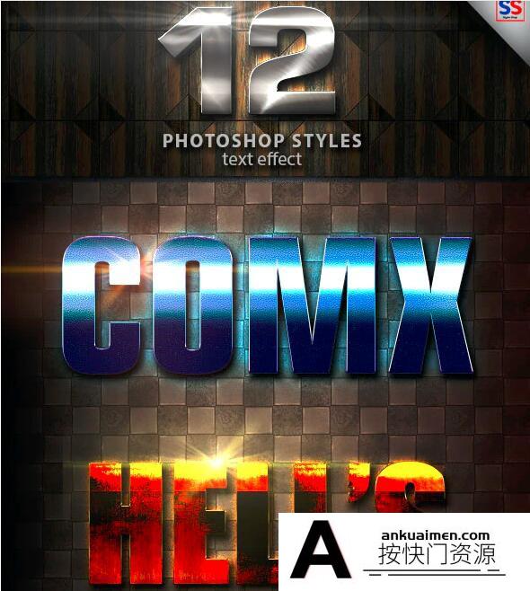[金属样式][插件发布]12个金属光效文本PS样式第24季 12 Light Photoshop text Effect vol 24