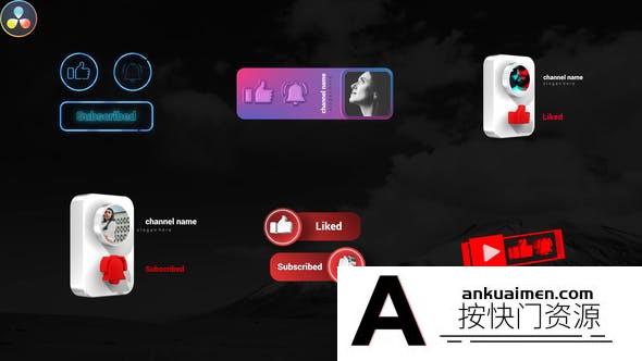 [DaVinci Resolve模板][教程发布]Youtube 社交媒体订阅元素包达芬奇模板 Youtube Subscribe Elements Pack
