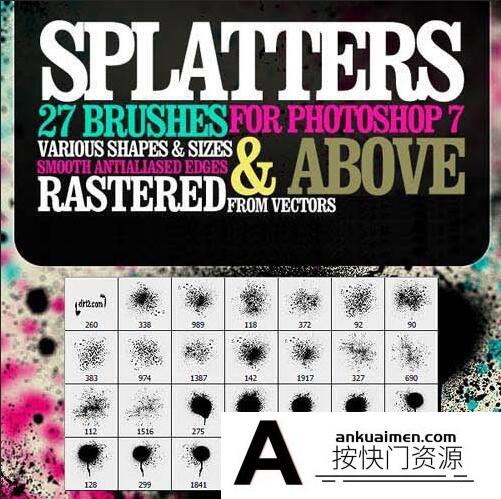 [水墨水彩笔刷][插件发布]300多种喷漆.飞溅.垃圾.花卉和骷髅Photoshop笔刷合集