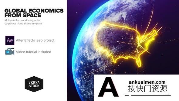 [宣传推广]科技感地球国家线框信息数据介绍AE模板- Global Economics From