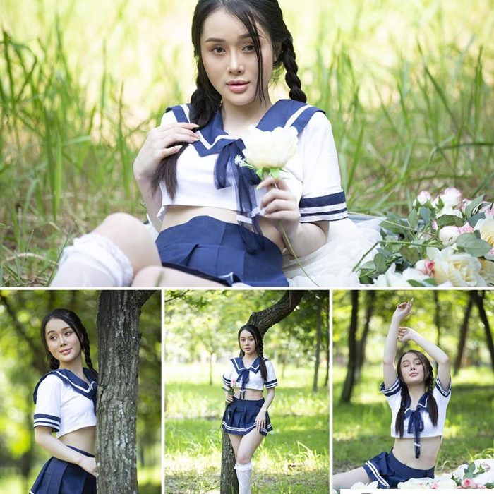 [Cosplay制服原图]20张户外制服美女写真摄影RAW原图,人像修图练习RAW素材