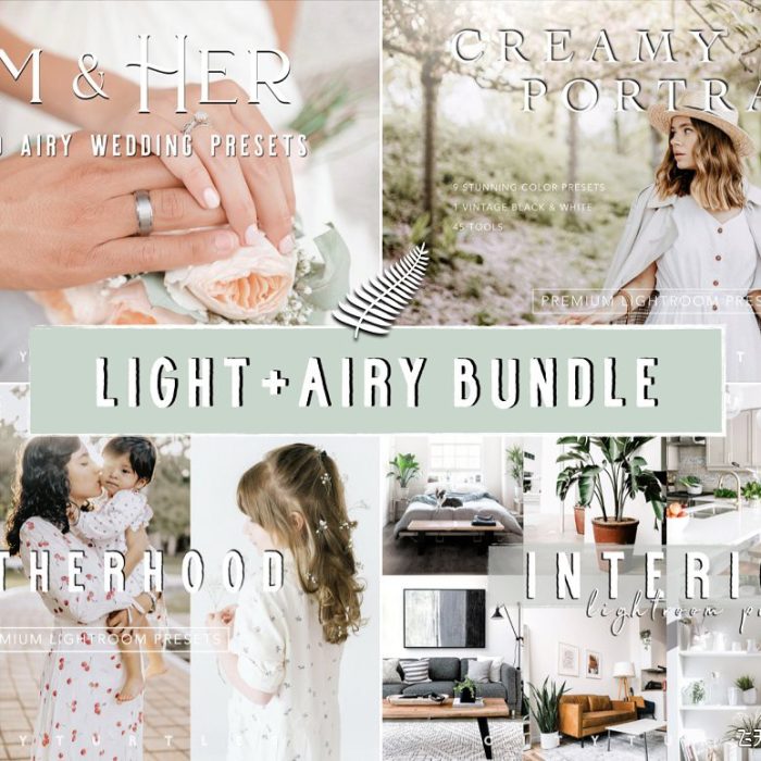 [婚礼LR预设]4套婚礼人像室内摄影明亮通透Lightroom预设合集 LIGHT+AIRY LIGHTROOM PRESET