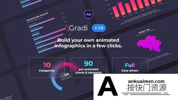 [MG模板]柱状图饼状图信息数据展示动画AE模板- Gradi – Gradient Infographics