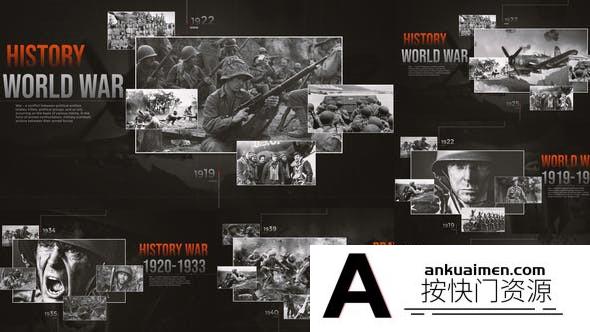[图片展示]战争图片时间线展示片头AE模板- War Slideshow