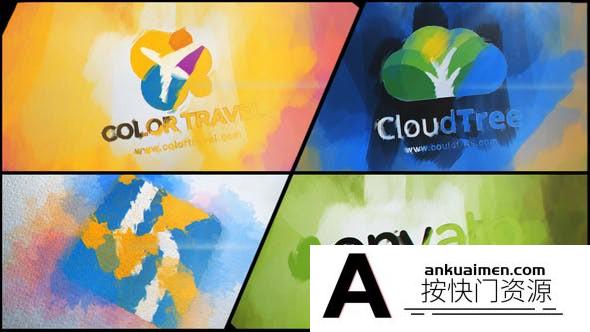 [logo模板]水彩笔刷绘制Logo动画AE模板-Watercolor and Paint Logo