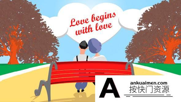 [卡通儿童]卡通浪漫爱情动画片头AE模板- Romantic Love Opener