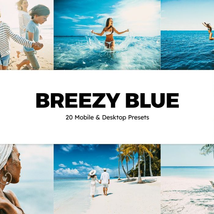 [旅拍LR预设]旅拍海景蓝调胶片Lightroom预设APP滤镜及LUT预设 Breezy Blue lr Presets & LUTs