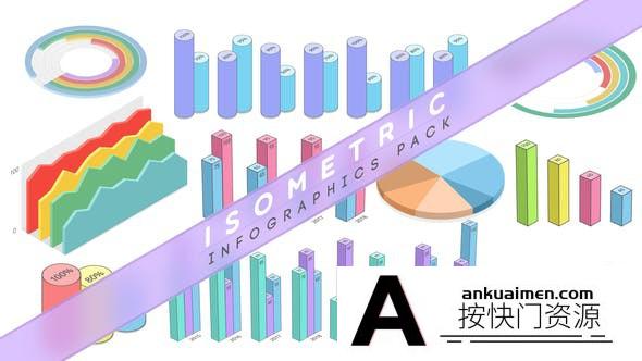 [三维AE模板]三维等距信息数据柱状图动画AE模板- Isometric Infographics Pack