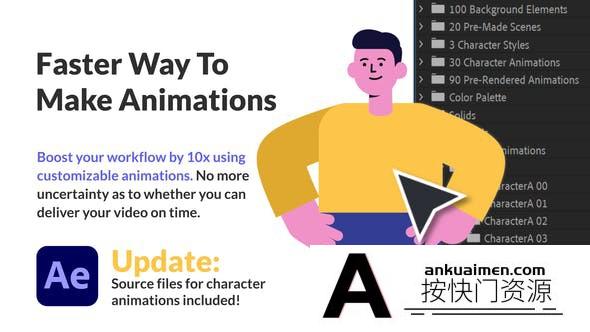 [Premiere模板]PR模板+AE模板-卡通人物角色场景MG动画 Character Animation Pack