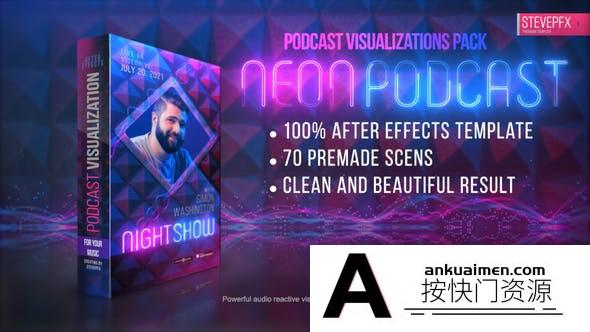 [栏目包装]音乐波形可视化包装动画AE模板- Neon Podcast Audio and Music Visualizations