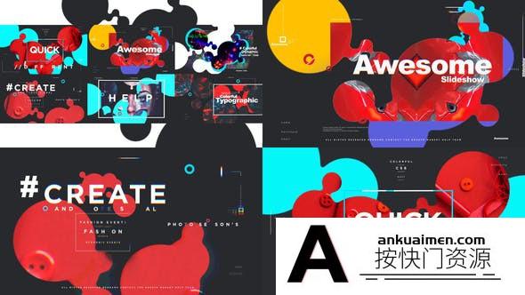 [创意特效]时尚彩色图形遮罩排版宣传AE模板- Colorful Typographic Promo