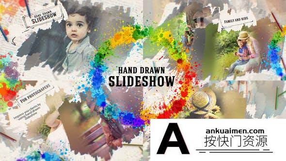 [相册AE模板]笔刷遮罩回忆幻灯片照片相册片头AE模板- Hand Drawn Slideshow