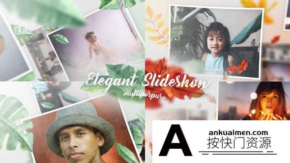 [相册AE模板]优雅树叶幻灯片照片相册开场AE模板- Elegant Photo Slideshow