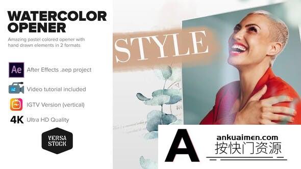 [相册AE模板]水彩照片相册包装片头AE模板- Watercolor Frames Opener 4K and Social