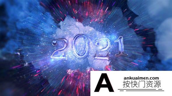 [开场片头]新年文字标题穿梭粒子背景片头AE模板- Happy New Year 2021