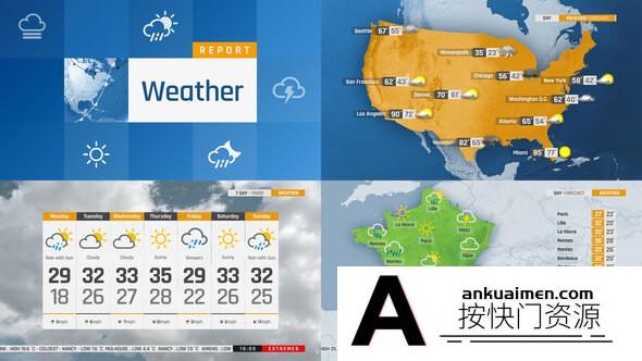[栏目包装]全球国家地图天气预报包装动画AE模板- The Complete World Weather Forecast ToolKit